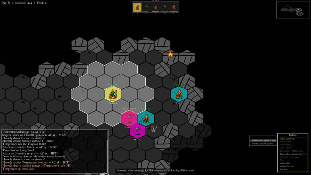 A dungeon fight: the party in a torch-lit room as enemies close in.